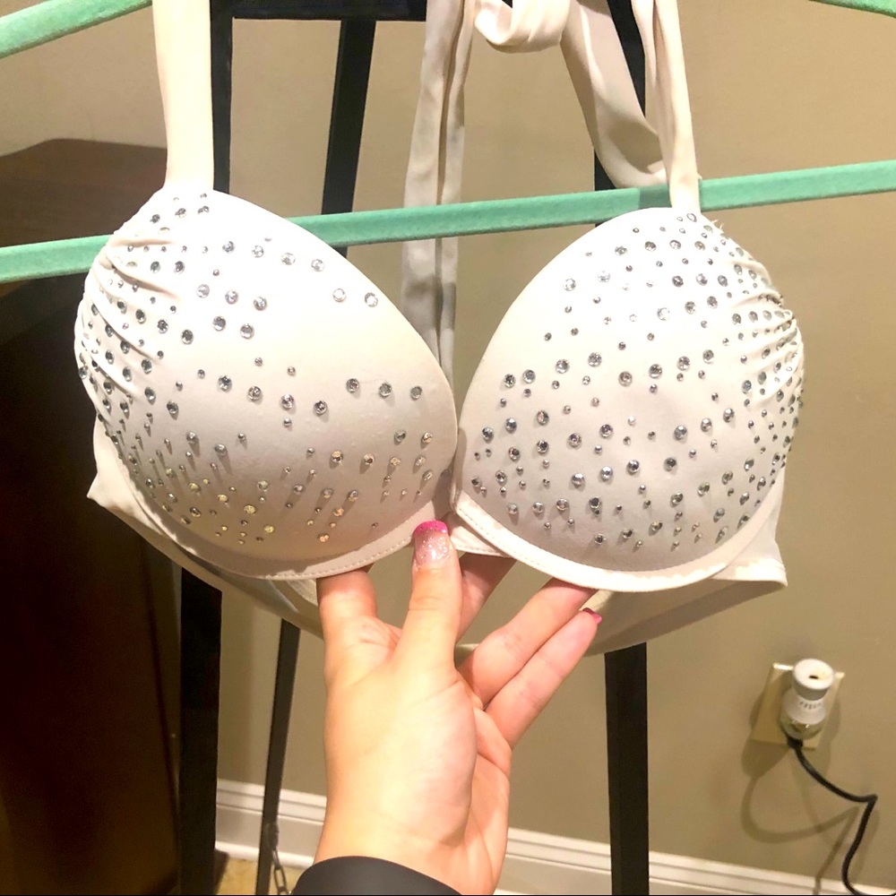 Rhinestone studded white bikini top